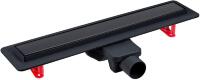 Желоб BERGES водосток напольный Optim Line Black 500, решетка нержавеющая сталь, матовый черный, S-сифон D50 H60 горизонтальный