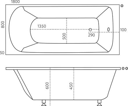Ванна из искусственного камня Marmo Bagno Глория 180x80 прямоугольная, пристенная