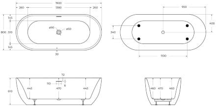 Ванна акриловая отдельностоящая BelBagno BB417-1900-800