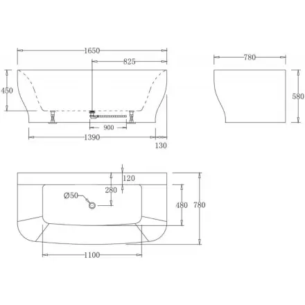 Акриловая ванна BelBagno 165x78 BB74-NERO-W0 Черная Белая без гидромассажа