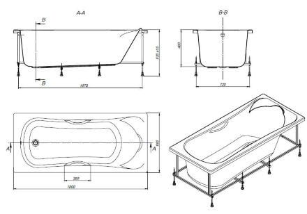 Акриловая ванна Roca BeCool 180x80 пристенная, прямоугольная, объем 240 л.