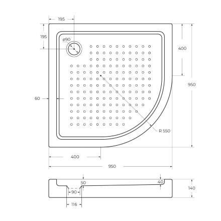 Акриловый поддон 95х95 Cezares TRAY-A-R-95-550-15-W с сифоном